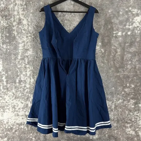 Hell Bunny Vixen Sz L Navy Nautical Sailor Flare Swing Dress Rockabilly Retro - Picture 4 of 10